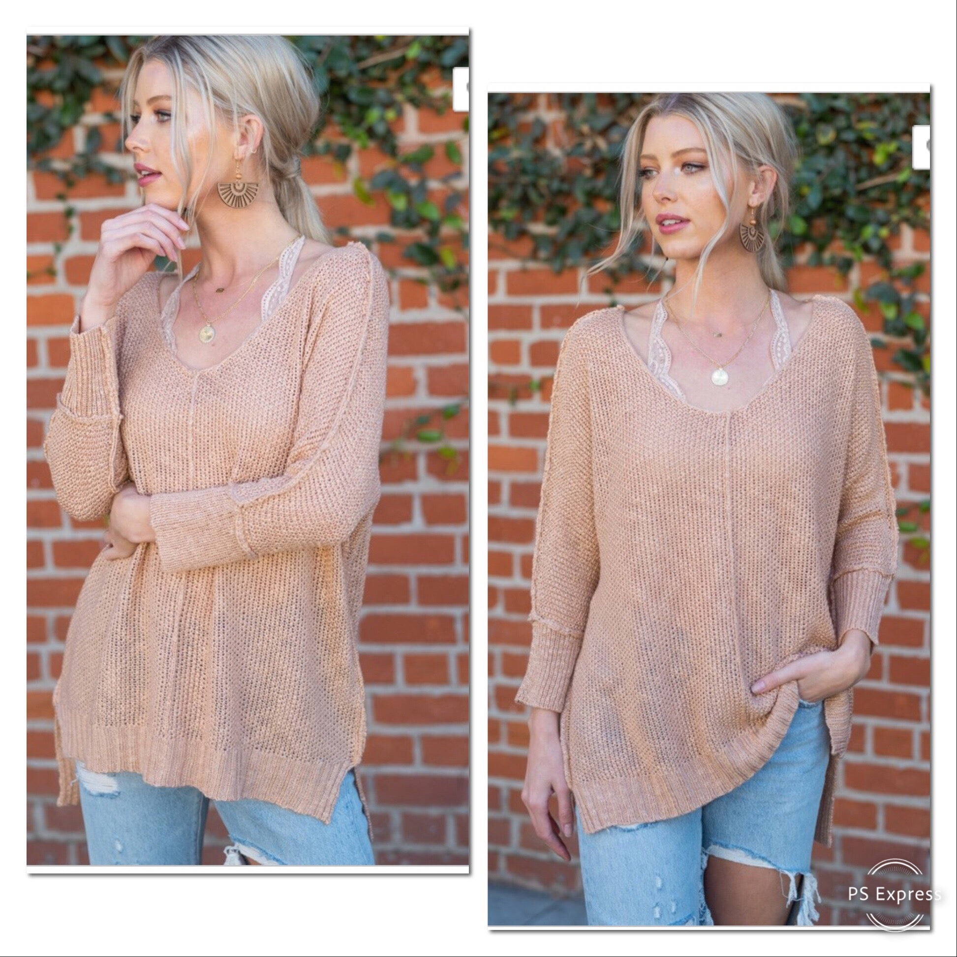 Tan Sweater - Three quarter length