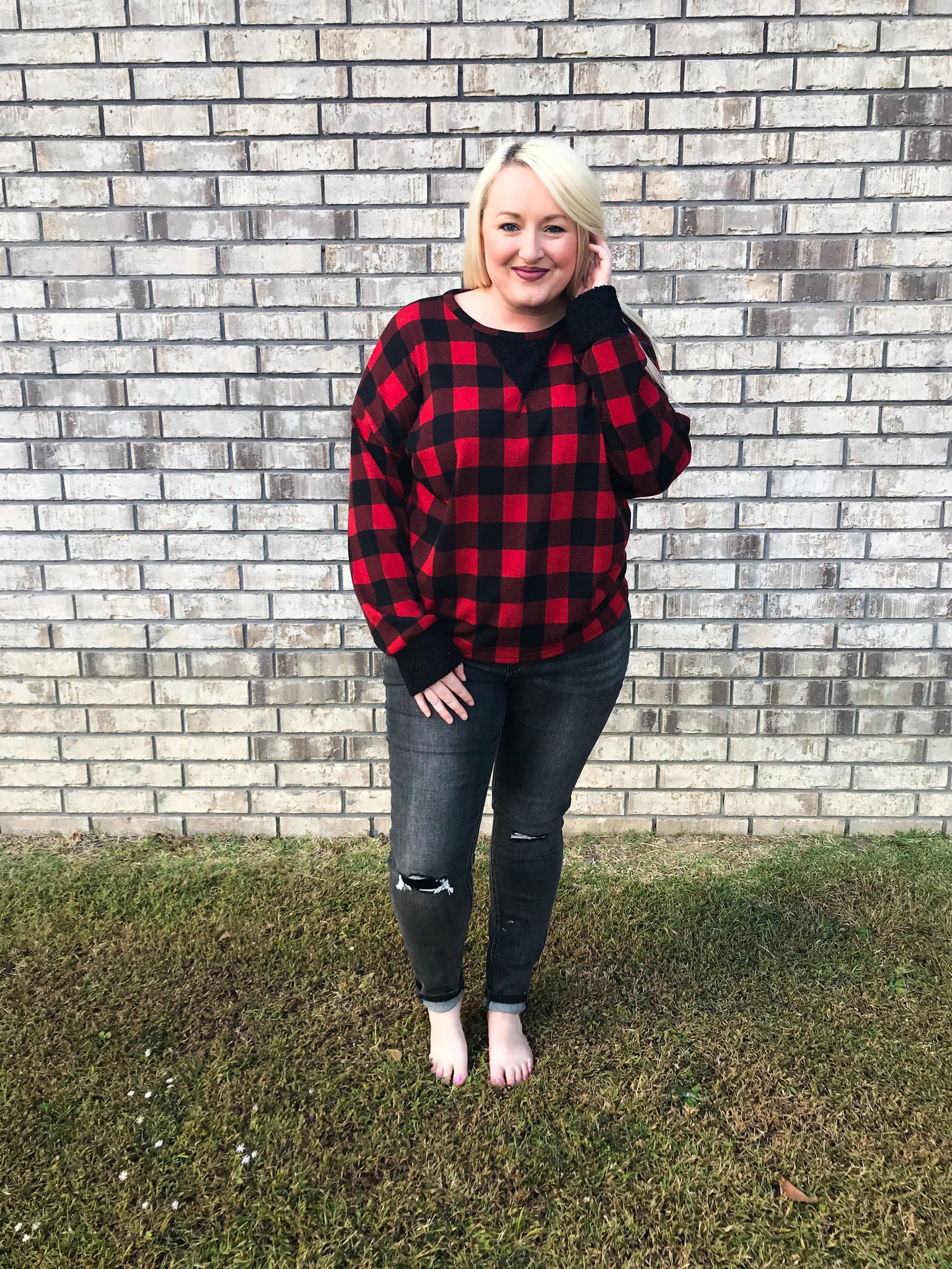 Red Plaid Pullover Sweater