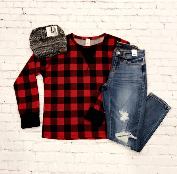 Red Plaid Pullover Sweater