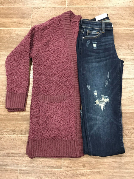 Popcorn Cardigan - Eggplant