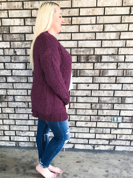 Popcorn Cardigan - Eggplant