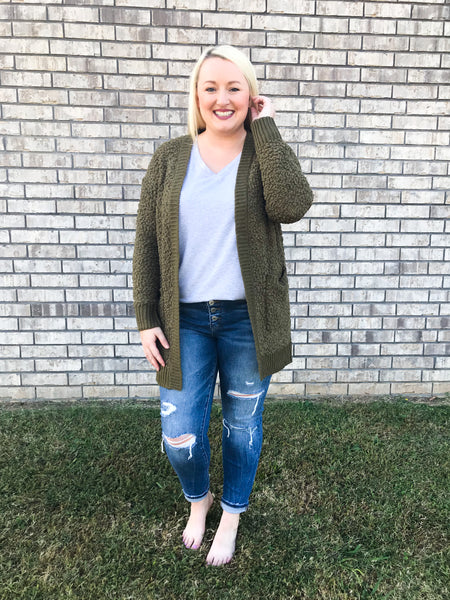 Popcorn Cardigan - Olive