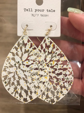 Earrings - White with gold and green specks