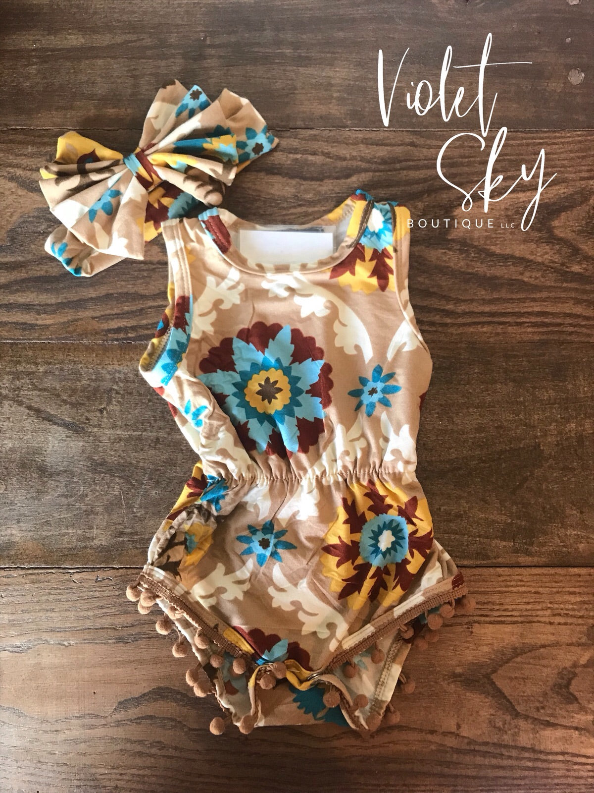 Baby - Brown Boho Romper + Headband