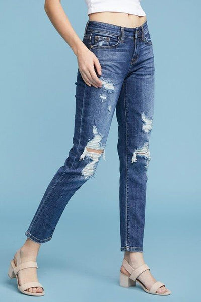 Jeans - Destroyed medium wash crop