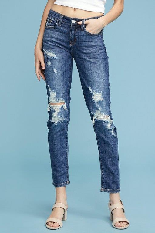 Jeans - Destroyed medium wash crop